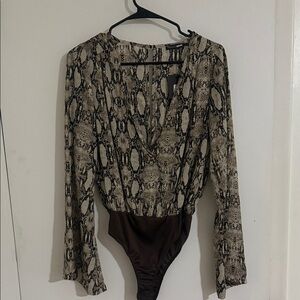 Fashion Nova Snake Print Bodysuit - Brown and Black